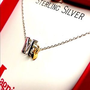 Sterling silver Initial necklace M w/ gold heart